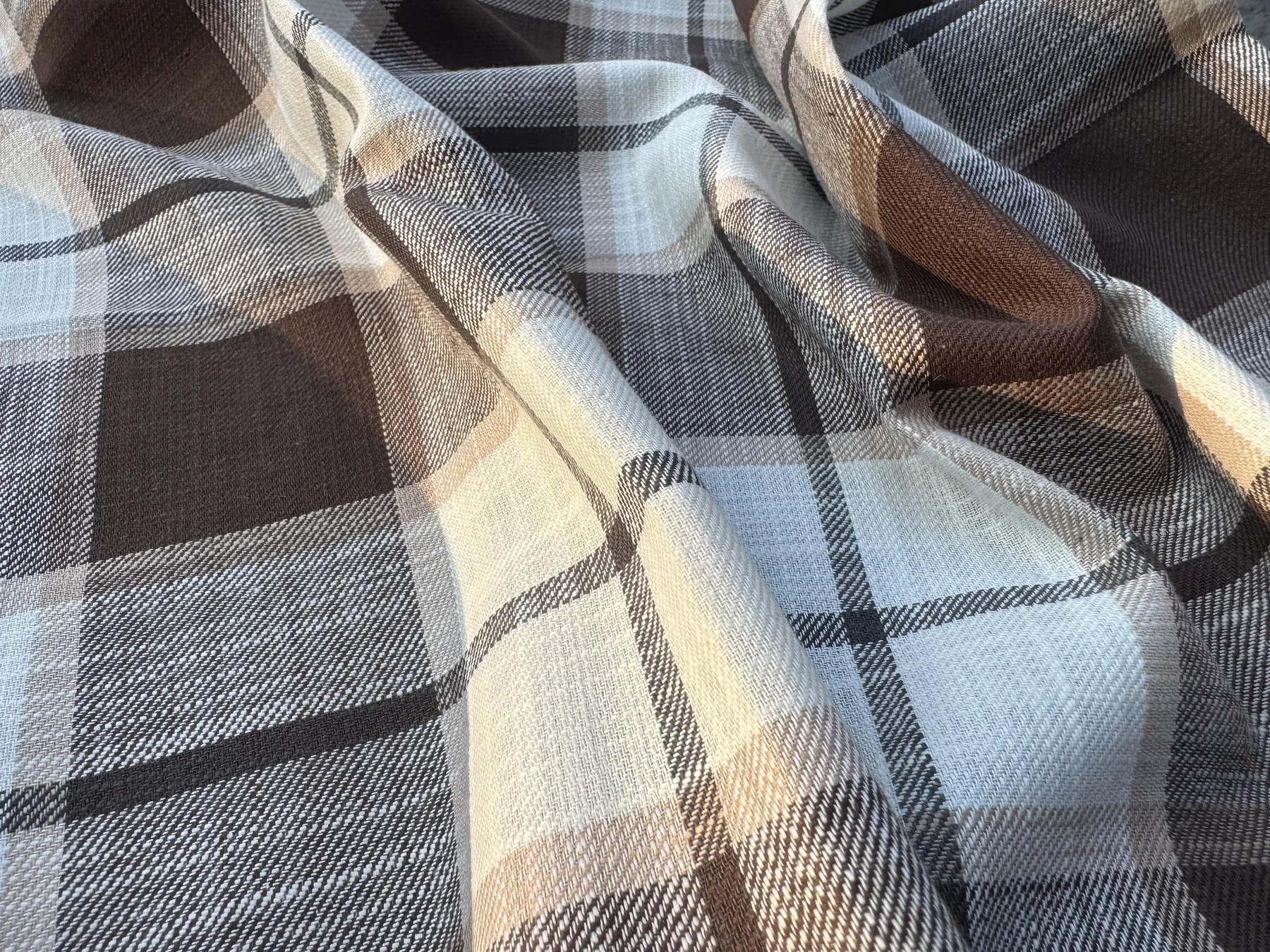 Brown Oversized Check Cotton fabric