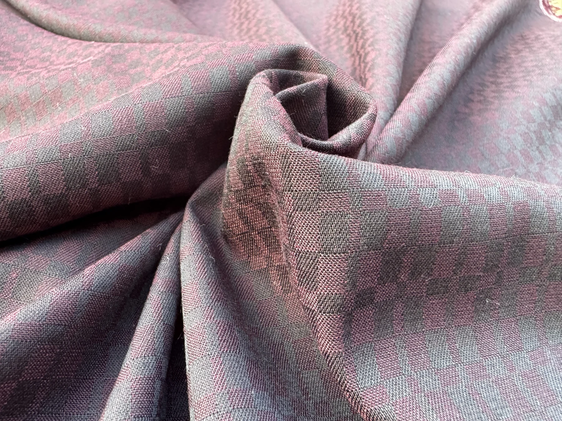 Burgundy Shadow Check Stretch fabric