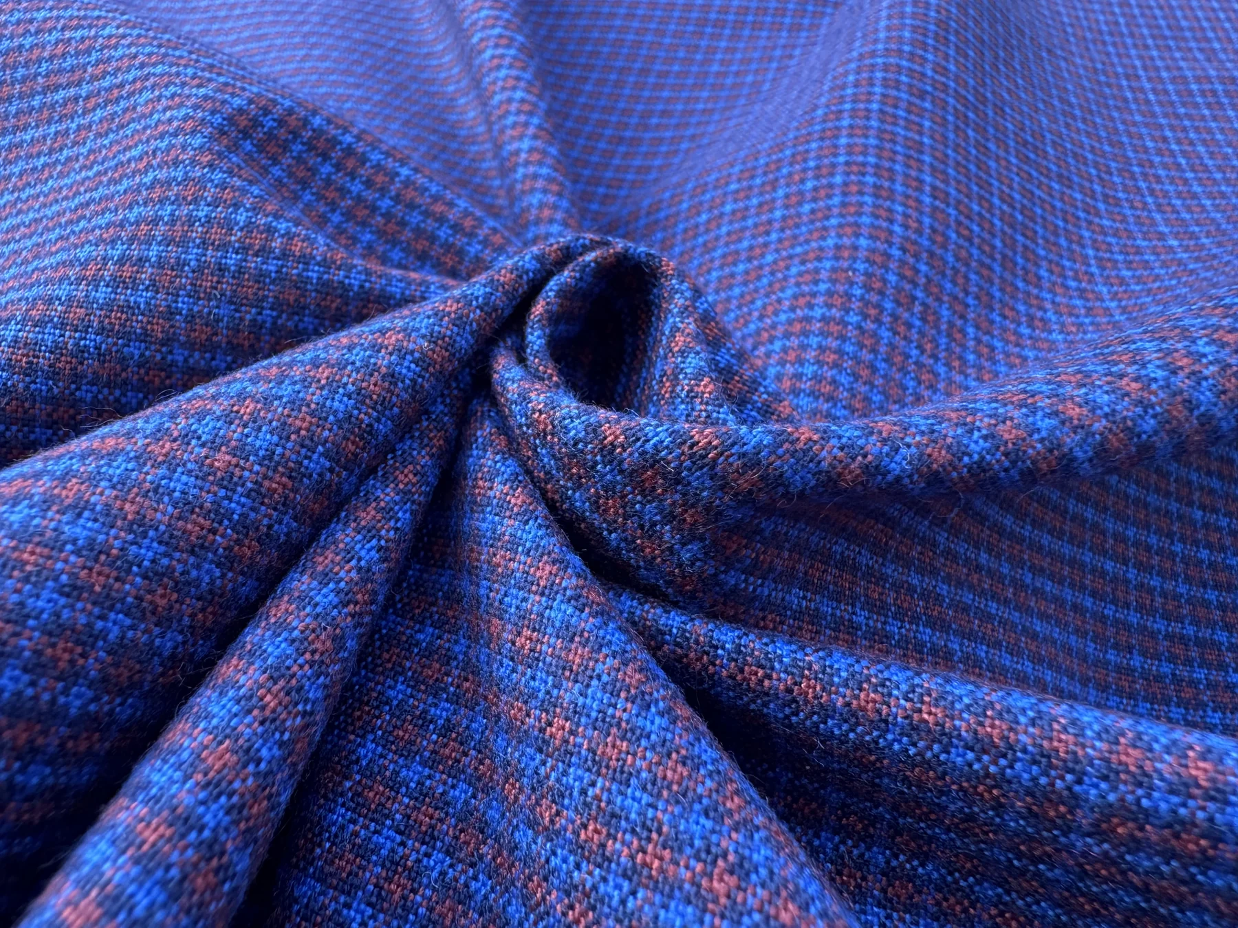 Cobalt Micro-Check Stretch fabric